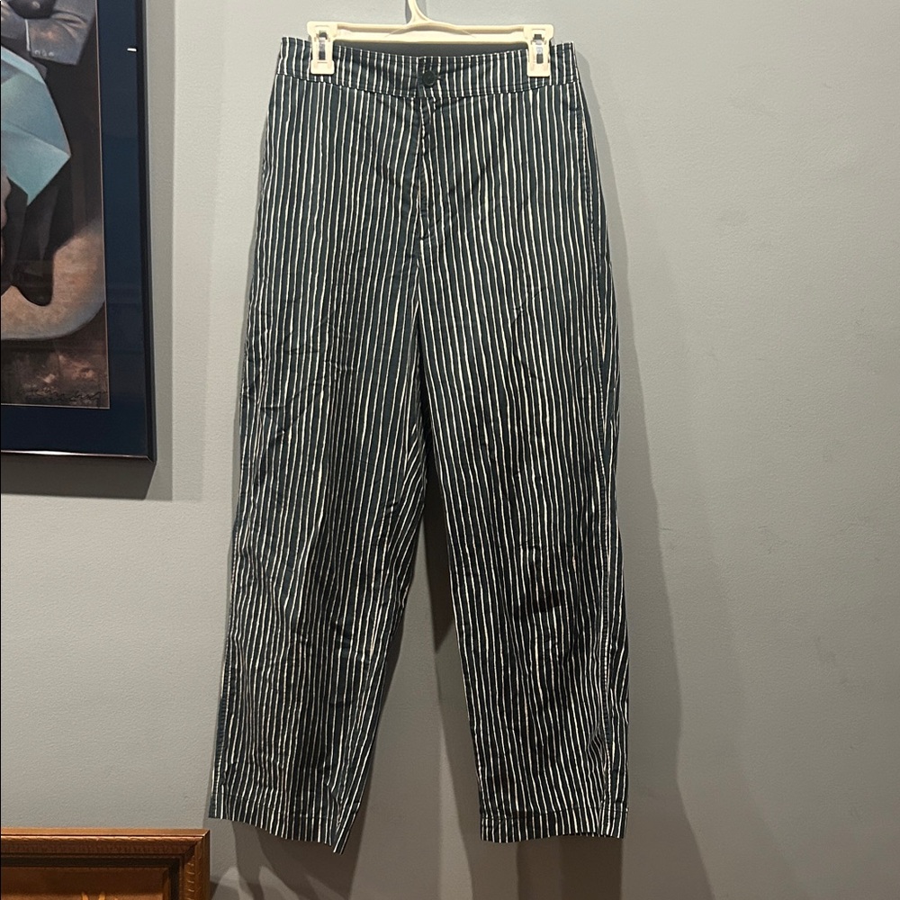 Marimekko Uniqlo Teal and White Striped Chinos